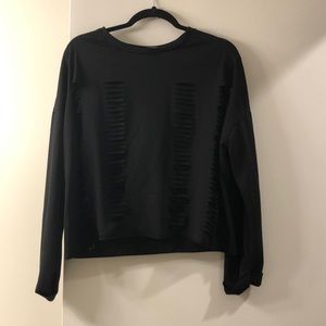 Distressed Crop Black Crew Neck